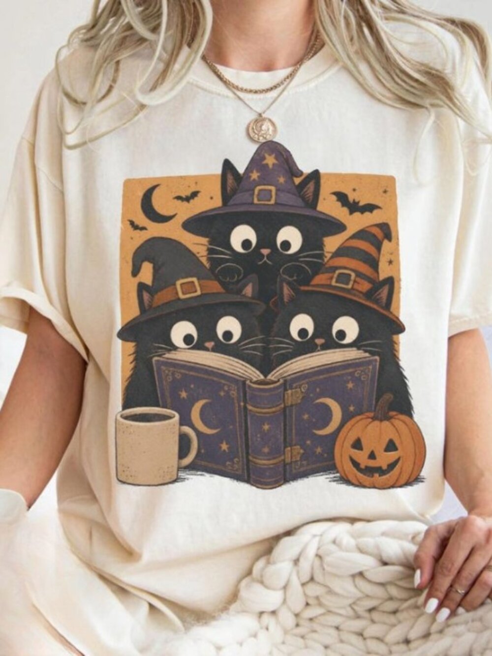Halloween Reading Cats Shirt, Cute Witchy Cat Graphic Tee